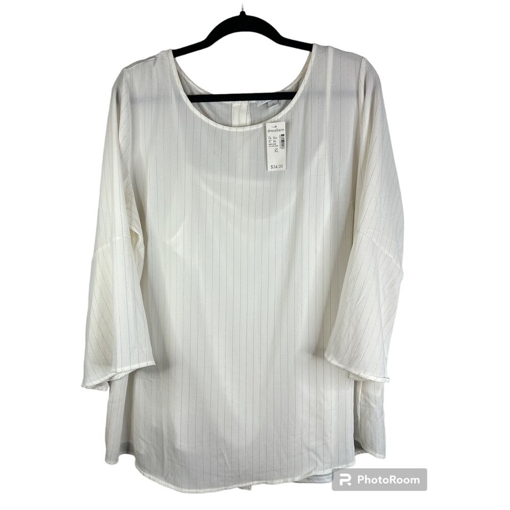 NWT Roz & Ali White Gold Detail Long Bell Sleeves Blouse Under Tank Size XL